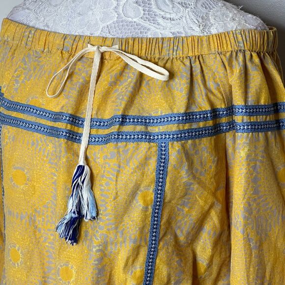 LemLem Makena Off Shoulder Long Sleeve Blouse Yellow Blue Trim Women Small NWOT - Picture 9 of 9